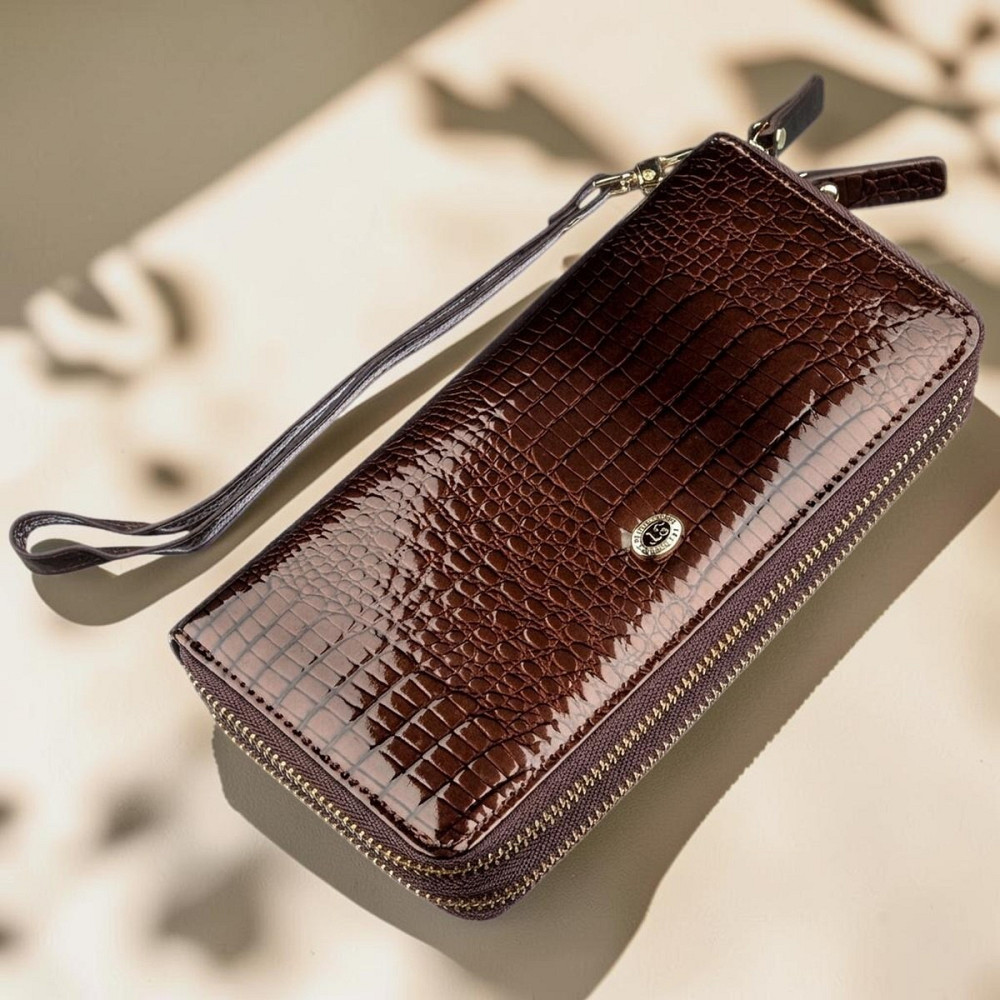 Жіночий лаковий шкіряний клатч коричневий (ST Leather) Київ - фото 10