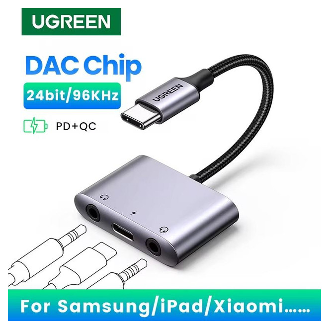 Адаптер UGREEN CM722 Перехідник USB C to USB C Dual 3.5mm AUX DAC chip PD 60W (25838) Николаев - изображение 1