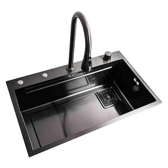 PLATINUM Кухонна мийка 75*45A PVD чорна Platinum Handmade "ВОДОСПАД" Коломыя