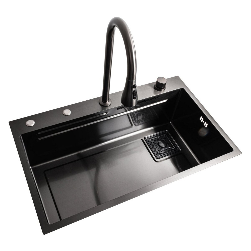 PLATINUM Кухонна мийка 75*45A PVD чорна Platinum Handmade "ВОДОСПАД" Коломыя - изображение 6