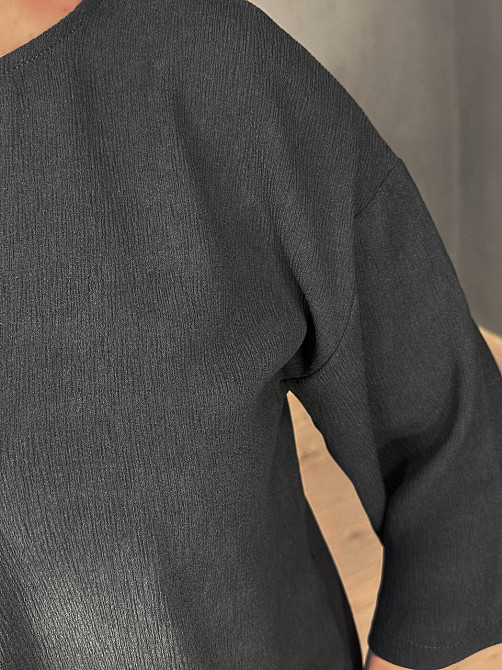 Блузка жіноча 1005 жатка з розрізами широка 3/4 рукав чорна, чорний, M Київ - фото 13