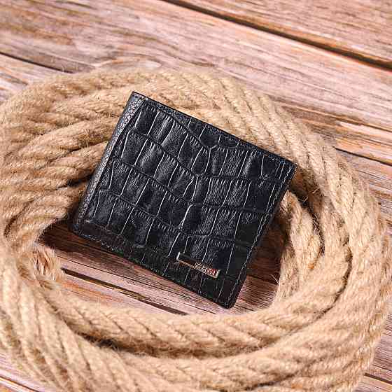 Мужской зажим с монетницей из натуральной кожи с тиснением под крокодила Черный (KARYA) Киев