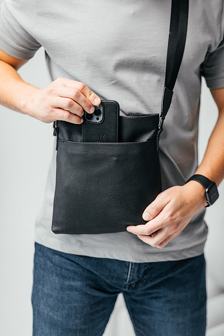Чоловіча барсетка, чорна сумка через плече з натуральної шкіри, класичний месендджерMasterSem Київ - фото 1