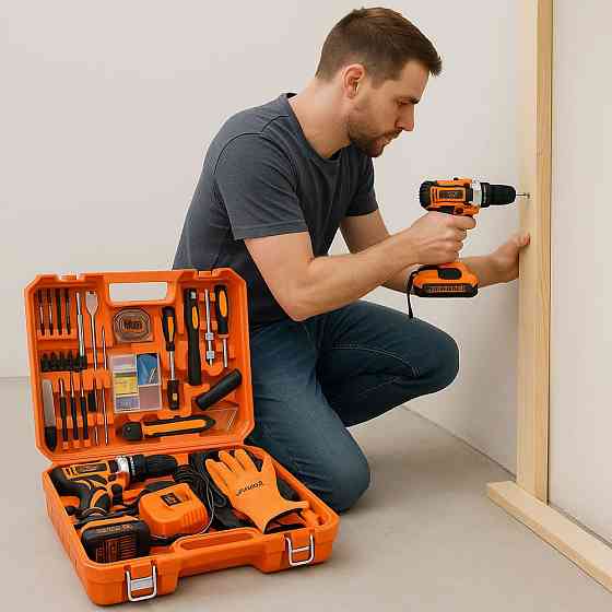 Шуруповерт акумуляторний з набором інструментів + 2 акумулятори 36В, Помаранчевий / Бездротовий шуруповерт-дриль Київ