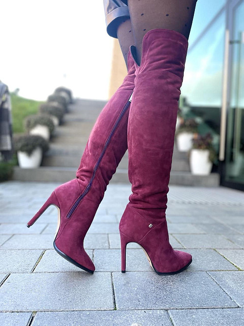 Nivelle Ботфорти жіночі демісезонні замшеві на підборах 5261 (10502) бордові / Чоботи весна-осі Коломыя - изображение 8