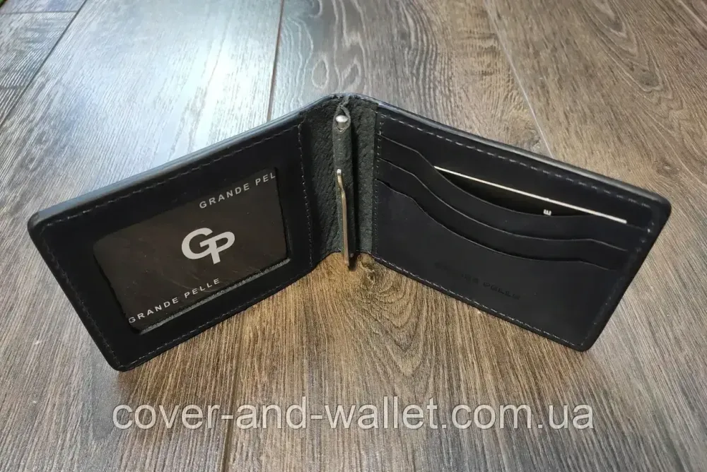 Затискач для грошей із прозорим відділенням із вінтажної шкіри коричневого кольору Grande Pelle Київ - фото 5