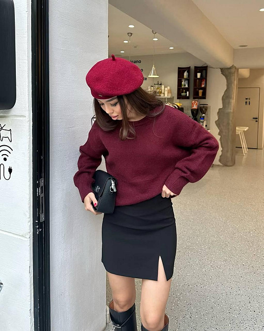 Женская стильная повседневная мини-юбка с разрезом костюмка Одесса - изображение 1