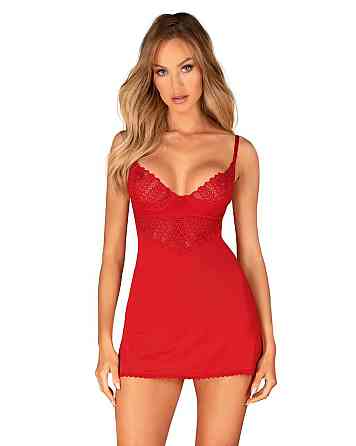 Пеньюар Obsessive Ingridia chemise & thong XL/2XL, червоний, Сорочка, стрінги Sex Aura Київ