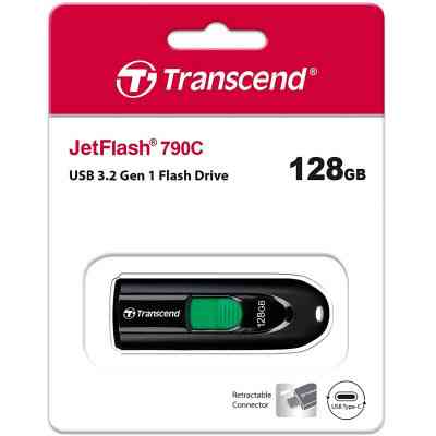 USB флеш накопитель Transcend 128GB JetFlash 790C Black USB 3.1 (TS128GJF790C) Винница