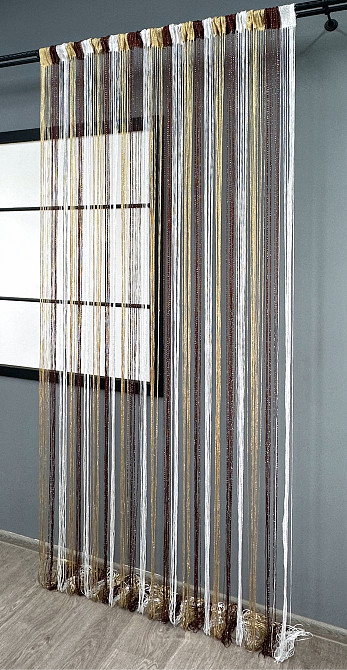 Шторы-нити с люрексом Бежевый с коричневым и белым 300х300см 1 шт (61-109) Киев - изображение 4