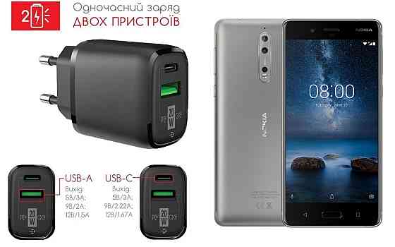 Сетевое зарядное устройство для Nokia 8 Dual SIM, 20W 3A, Quick Charge 3.0 Киев