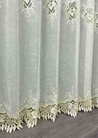 Тюль лен с кружевом цвет кремовий 1804т Киев