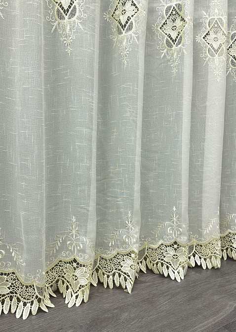 Тюль лен с кружевом цвет кремовий 1804т Киев - изображение 5