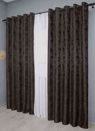 Комплект штор на люверсах VR-Textil Жакард Sultan XO № 1122ш Венге 150х250 см 2 шт (37-0207) Київ