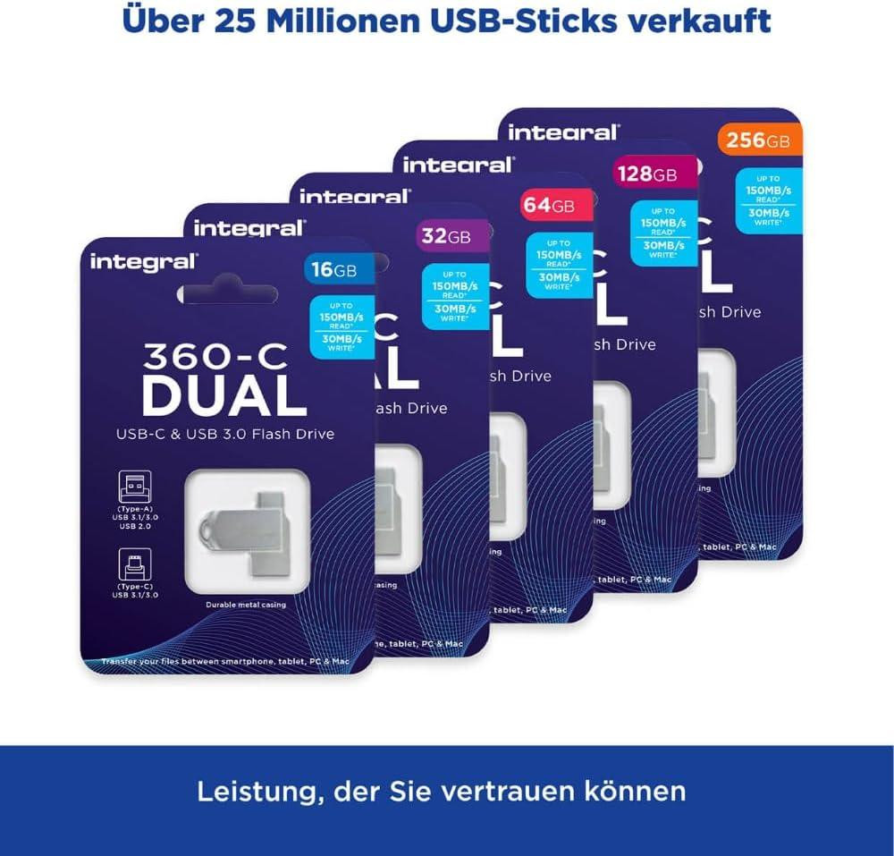 Флешка Integral 360-Dual 256GB сірий USB 3.2 Gen1 Type-A/Type-C металевий 5Gbps OTG для ноутбука смартфона iPhone iPad Київ - фото 7