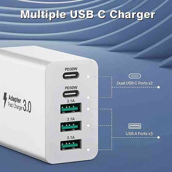 Адаптер живлення QC3.0 3*USB 2*Type C Nongxiang HNT-PD6601 60W Луцк