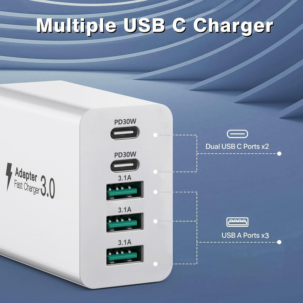 Адаптер живлення QC3.0 3*USB 2*Type C Nongxiang HNT-PD6601 60W Луцк - изображение 2