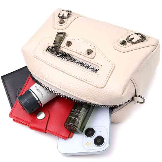 Компактна сумка жіноча з трендовим декором з натуральної шкіри Vintage 22923 Білий Київ