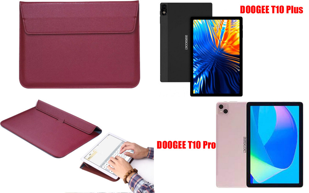 Чохол-конверт VitoCase для Doogee T10 Plus, з функцією підставки для планшета Чорний Бордовий Київ - фото 1