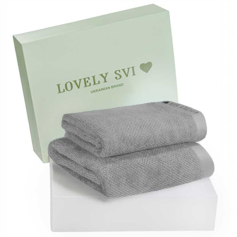 Набір 2 жакардові рушники в коробці Lovely Svi  70 х 140 см і 50 х 90 см Бежево - сірий (160226) Київ - фото 1