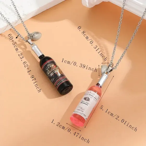 Парні підвіски “Пляшечки вина + серце, що світиться” — набір 2 кулонів Київ