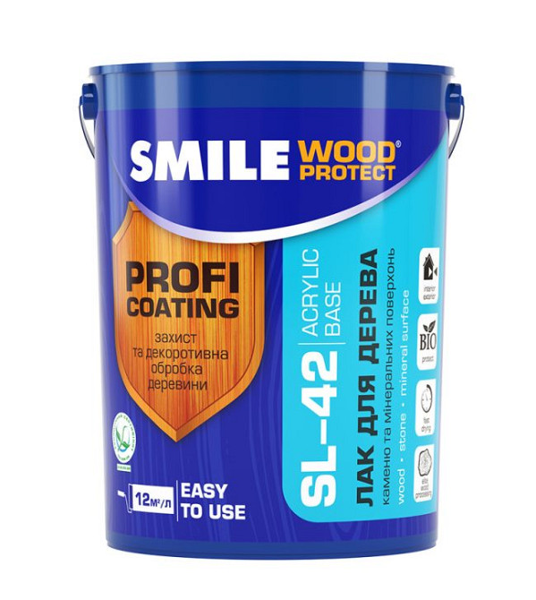 Лак SMILE Wood Protect SL-42 акриловий для дерева, каменю та мінеральних поверхонь, напівматовий безкольоровий 0,7 л Киев - изображение 1