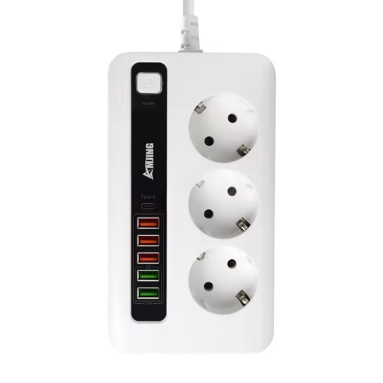 Мережевий фільтр BKL-04 5 USB + 1 Type-C, 100-250V, 10А, 3 розетки, білий Кам'янець-Подільський