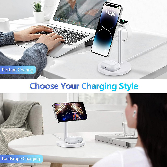 3-в-1 беспроводная зарядка FutureCharger MagSafe, регулируемая станция 20W для iPhone, Apple Watch,  Киев - изображение 8
