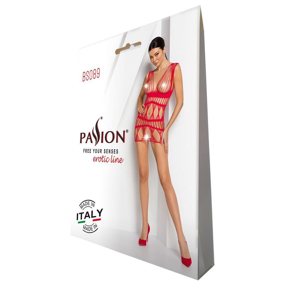 Бодістокінг-сукня Passion BS089 red, міні, плетіння у вигляді павутини Sex Aura Київ - фото 6