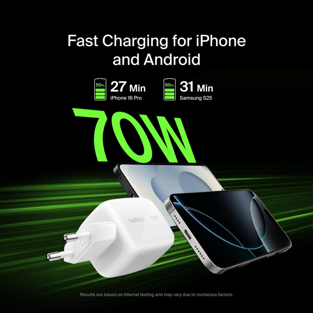Мережевий зарядний пристрійBelkin BoostCharge Pro 3-Port GaN Wall Charger 70 W White (WCH018HQWH) ( 15313 ) Харків - фото 6