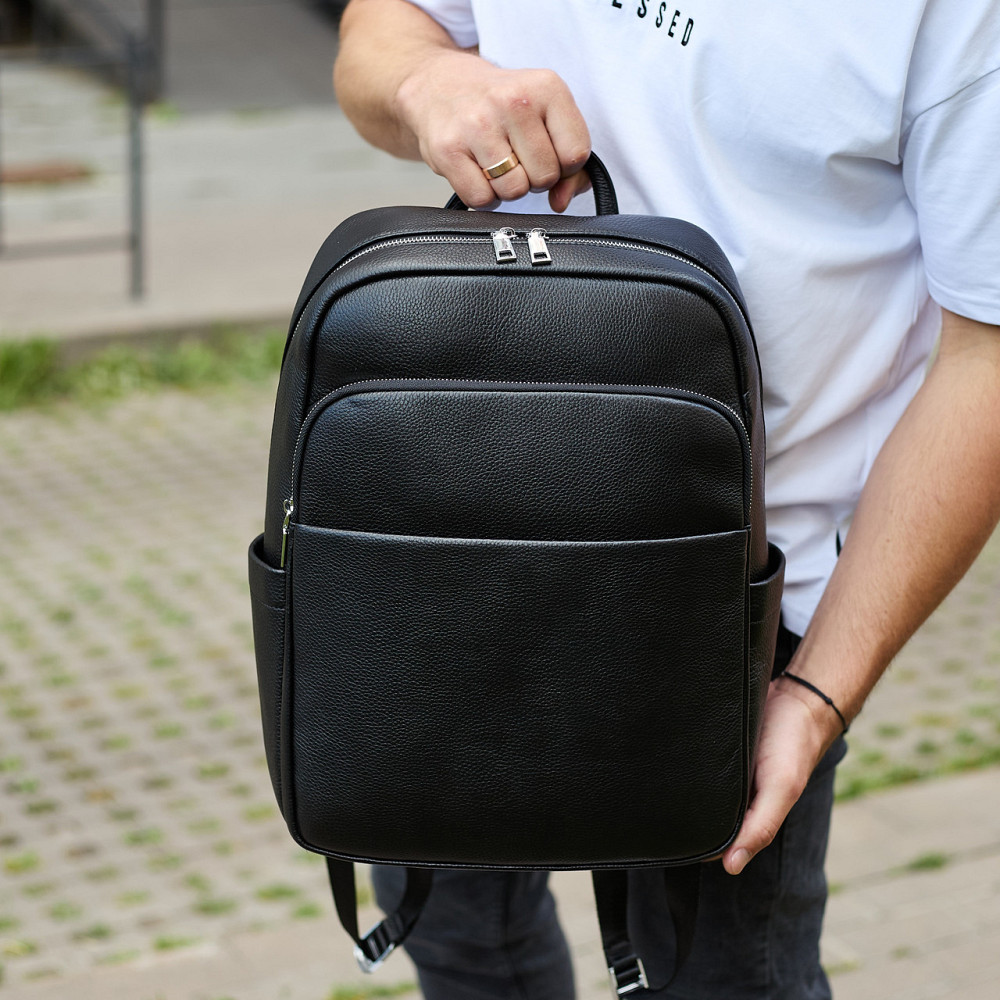 Універсальний чоловічий рюкзак із шкіри 41х31х16, зручний наплічник для ноутбука та документів, чорний Кам'янське - фото 6