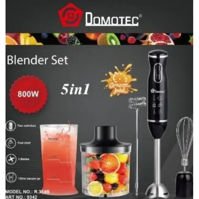 Блендер Domotec ручной 5в1 R.314B, 3 насадки, мощность 800Вт, измельчитель 500мл, мерный стакан 600мл Одесса - изображение 2