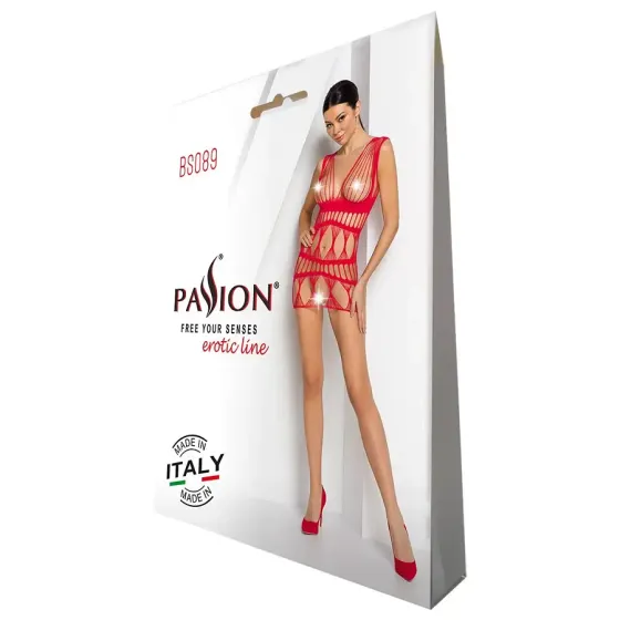 Бодістокінг-сукня Passion BS089 red, міні, плетіння у вигляді павутини Львів