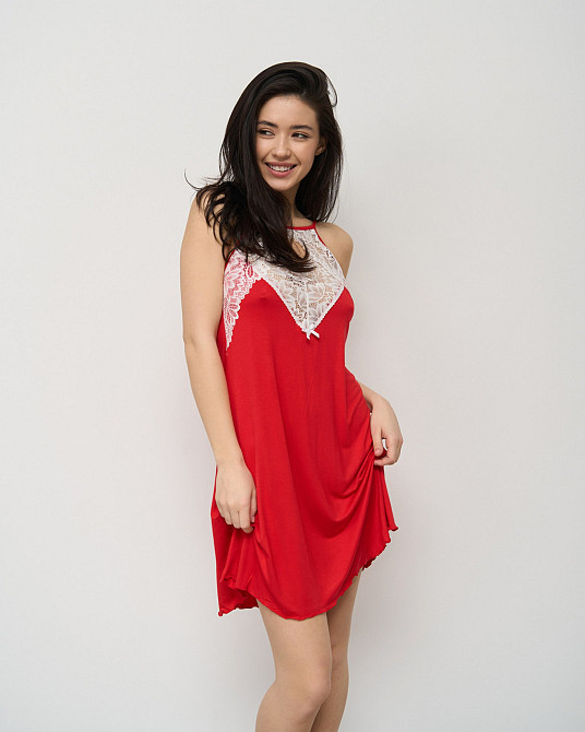 Вискозная однотонная сорочка с соблазнительным кружевом Nicoletta 81413 XL Киев - изображение 1