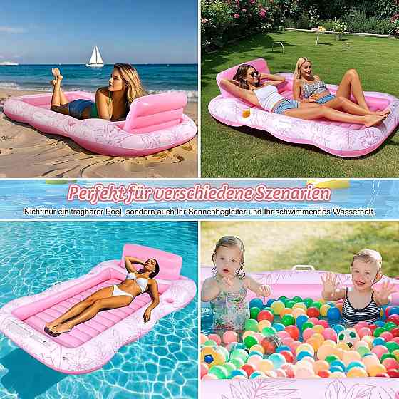 Надувний матрац Lounger Рожевий 206×125 см ПВХ 0.3мм до 160кг з підголівником та тримачем для стакана, надувний пліт для сонячних Київ