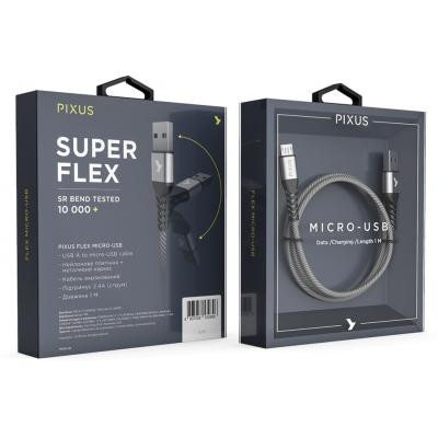 Дата кабель USB 2.0 AM to Micro 5P 1.0m Flex Gray Pixus (4897058531145) Вінниця - фото 6