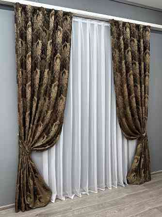 Комплект готових штор VR-Textil Парча № 1772ш Коричневий з карамельним 155х290 см 2 шт (33-0739) Київ