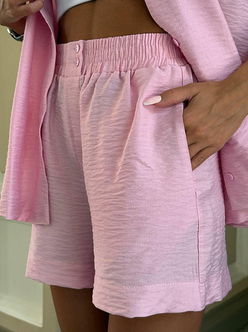 Жіночий літній базовий костюм двійка: шорти + сорочка вільного крою льон бохо Одеса - фото 20