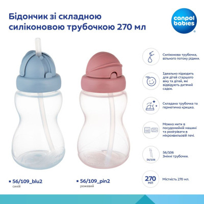 Поїльник-непроливайка Canpol babies зі складною силіконовою трубочкою, синій 270 мл (56/109_blu2) Вінниця - фото 4