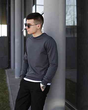 Свитшот мужской однотонный темно-серый Pobedov 001 Киев