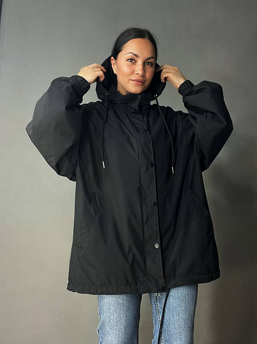Куртка жіноча Lady Yep 9096-1 вітрівка оверсайз подовжена з капюшоном, чорний, one size Київ - фото 1