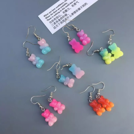 Серьги детские желейный мишка, розовый+сиреневый - размер 1,6*1см, смола Киев - изображение 2