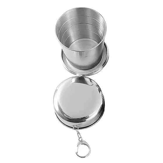 Походная складная чашка RESTEQ из нержавеющей стали — металлический туристический стакан 250 мл с карабином Киев