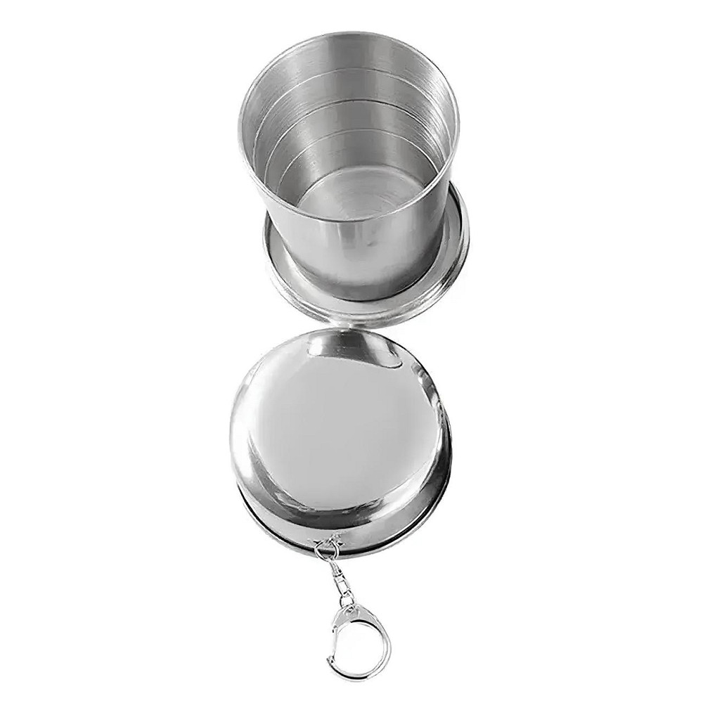 Похідна складна чашка RESTEQ з нержавіючої сталі — металевий туристичний стакан 250 мл з карабіном Київ - фото 4