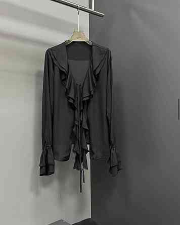 Жіноча шифонова блузка з воланами. Чорний, 46/48 Одеса