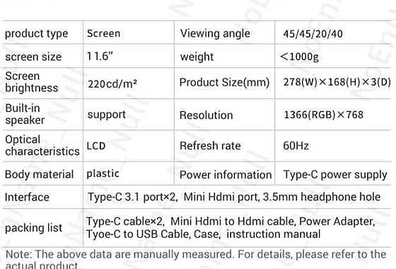 Портативный Монитор : FYHXele 11.6