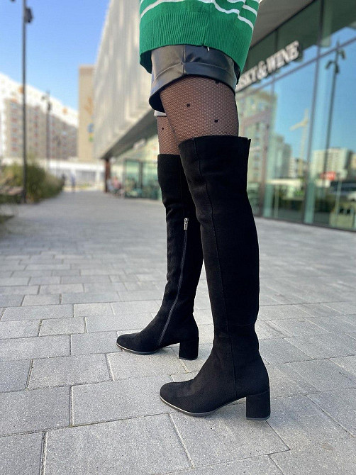 Stepter Ботфорти жіночі зимові, натуральний велюр чорні, на підборах 6 см. 6076 / Стильні чобот Коломия - фото 2