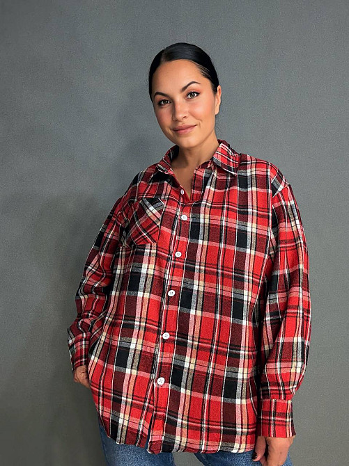 Рубашка женская Baoyu 225-1 в клетку оверсайз фланель, красный, one size Киев - изображение 6