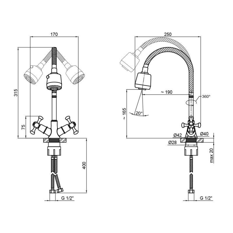 Змішувач для кухні Lidz (CRM) 75 21 271F-4 з гнучким (рефлекторним) виливом Київ - фото 2