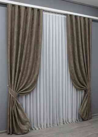 Комплект готовых штор VR-Textil Жаккард Sultan XO № 1486ш какао 100х270 см 2 шт (31-763) Киев